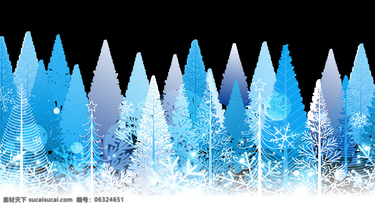蓝色 剪纸 风 树木 装饰 雪花 唯美 浪漫 剪纸风 冬天