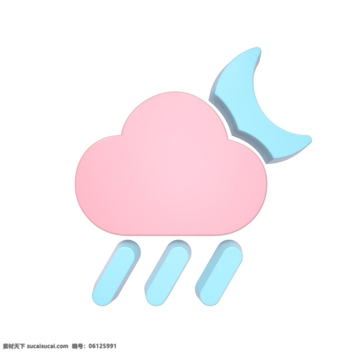 柔 色 天气 类 立体 图标 夜间 大雨 c4d 3d 柔色 粉色 青色 天气类图标 通用图标装饰 可爱 常用 夜间大雨