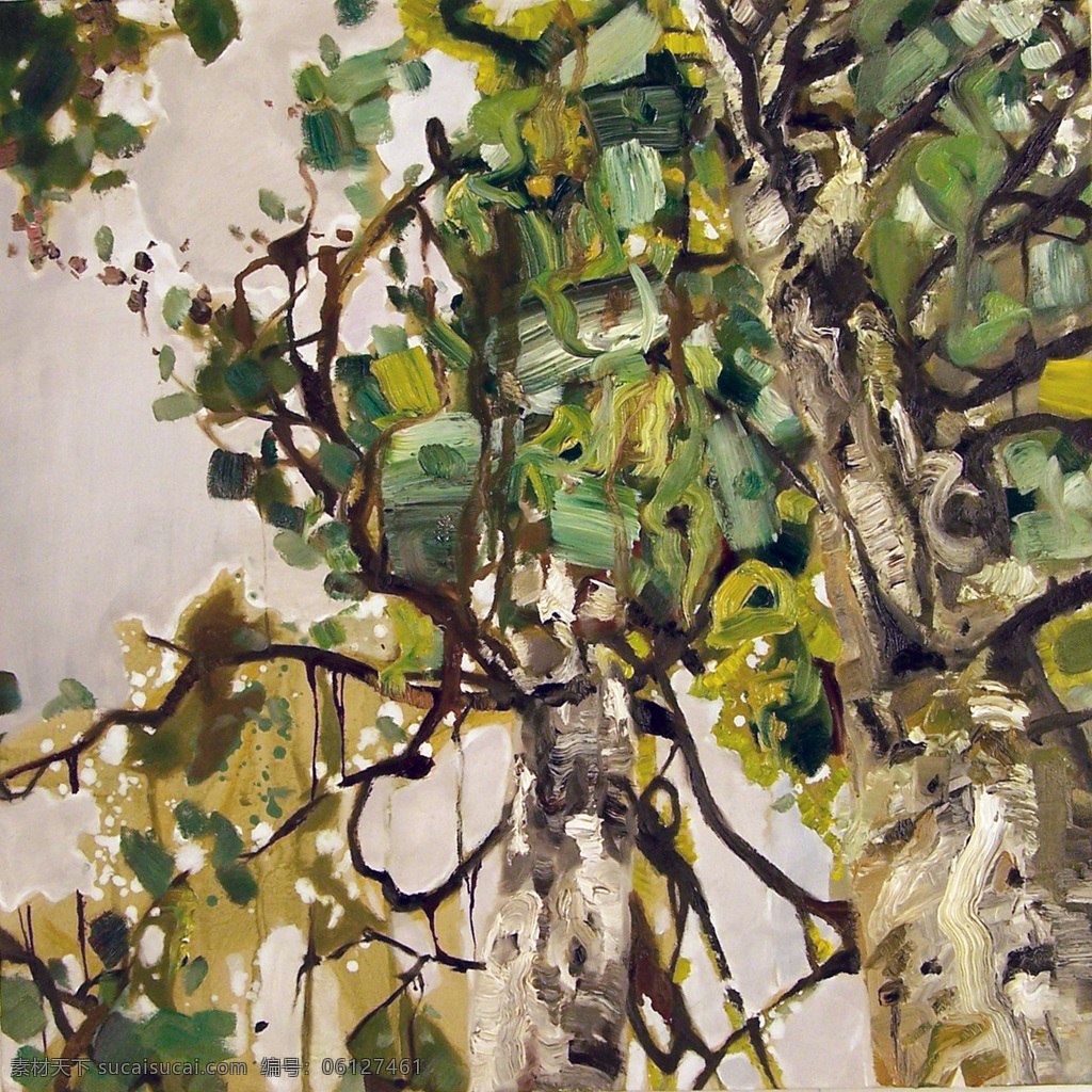 绿色 大树 油画 植物 风景油画 装饰画 绘画 壁画 墙画 无框画 艺术 书画文字 文化艺术