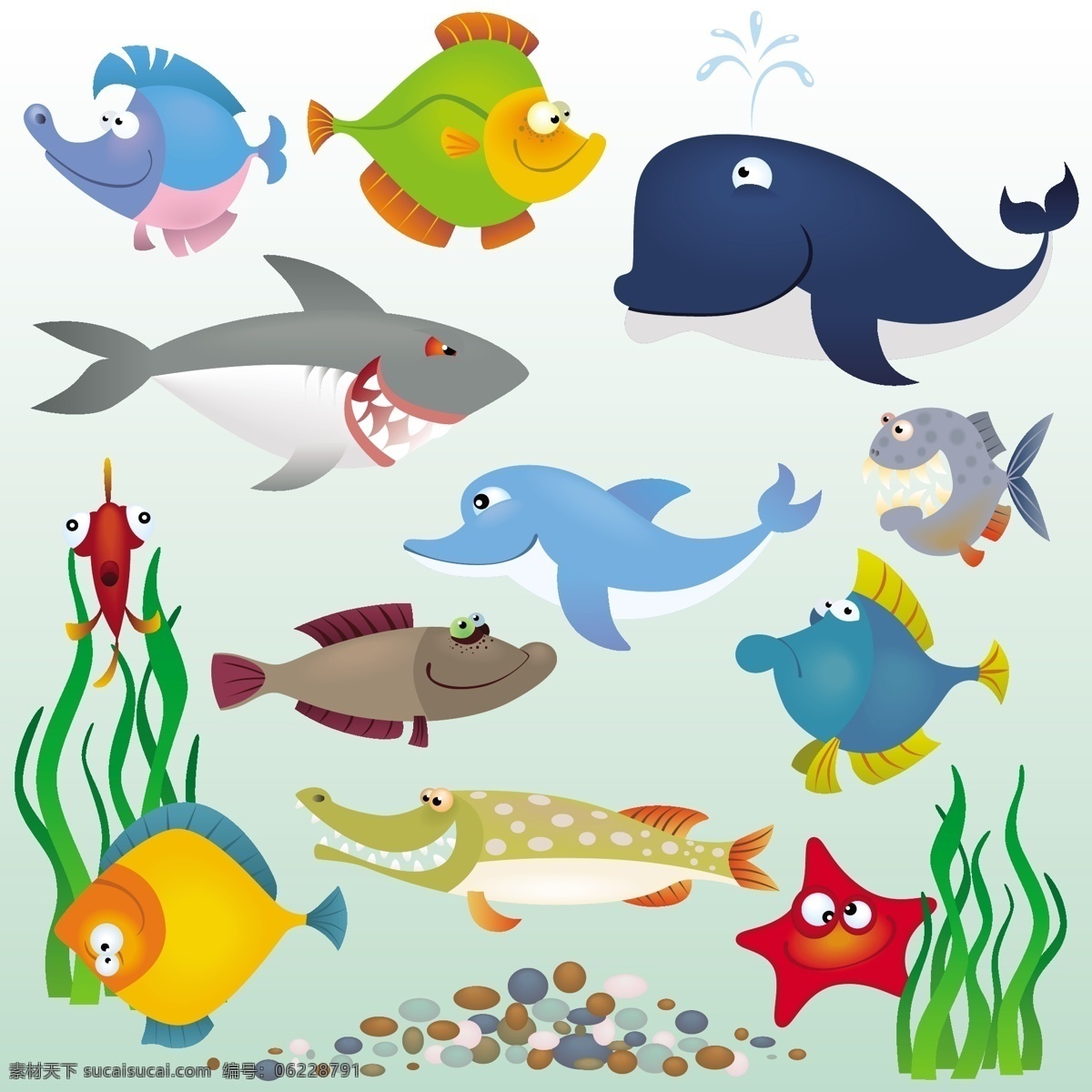 卡通 海洋鱼类 矢量图