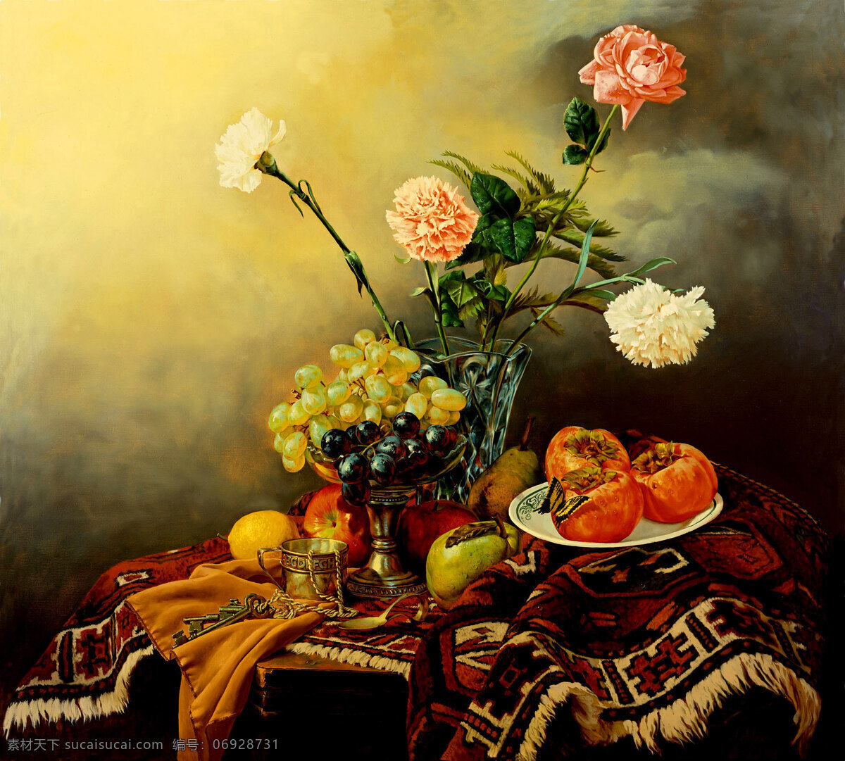 油画 静物 花朵 绘画书法 水果 文化艺术 油画静物 桌布 家居装饰素材