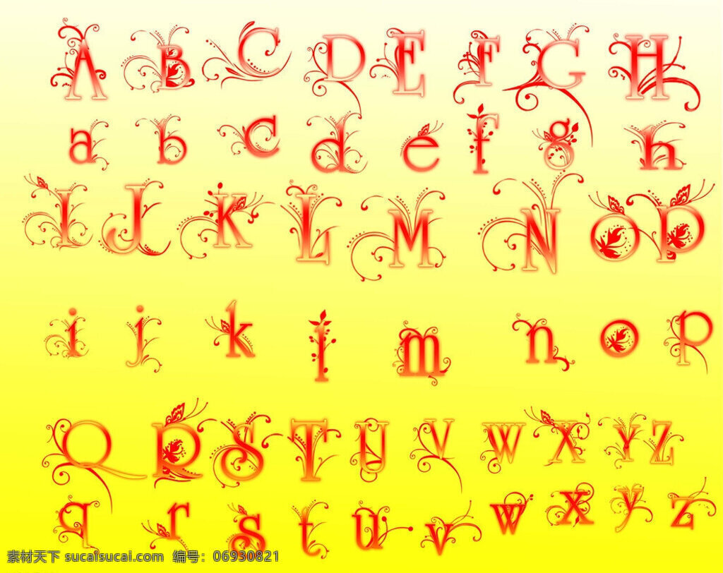 艺术文字 字母 字母图案 字母图腾 24字母 变形字 艺术字 小图标 标识标志图标 矢量 黄色