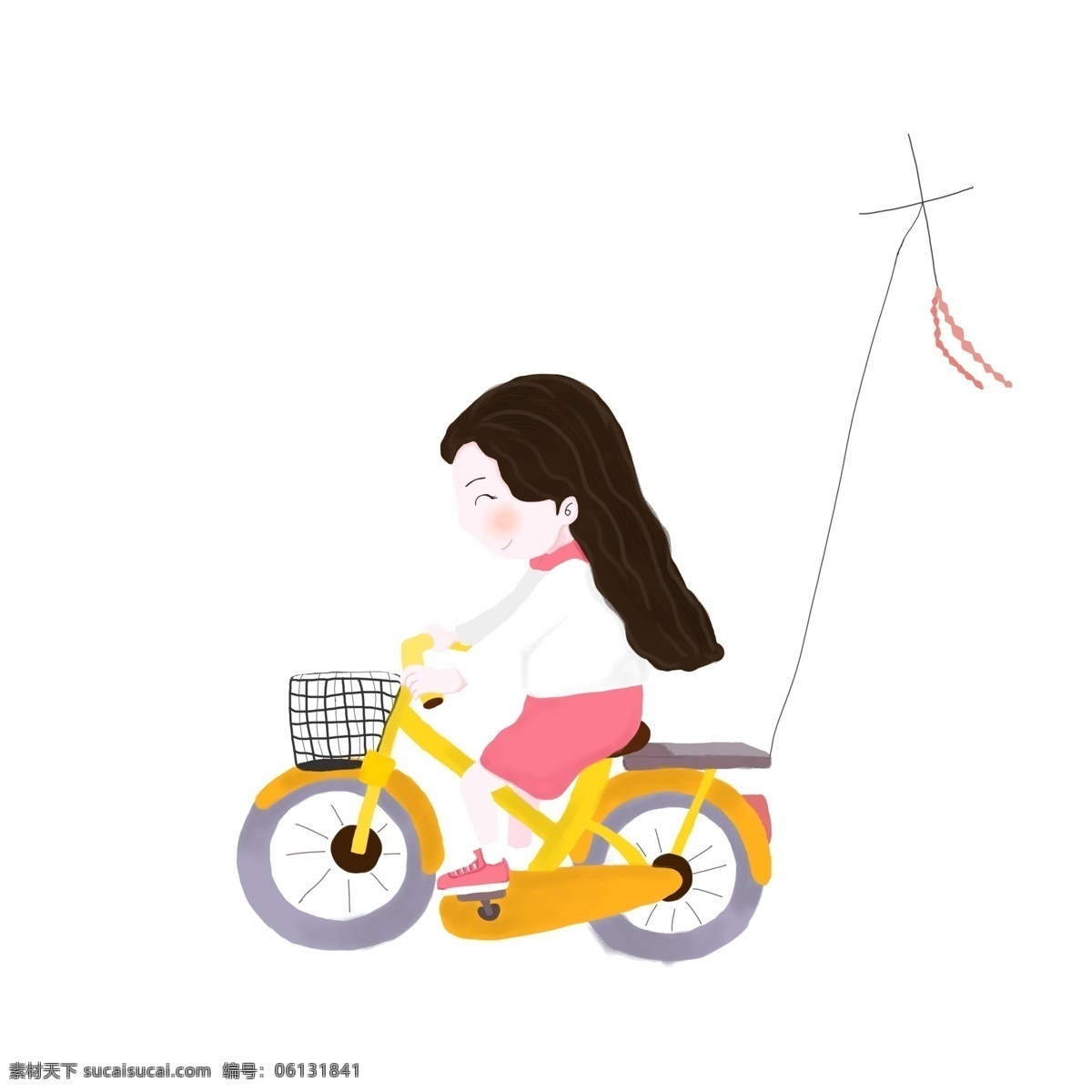 卡通 小 清新 骑 自行车 放风筝 女孩 商用 元素 小清新 风筝 插画设计 女生 骑自行车
