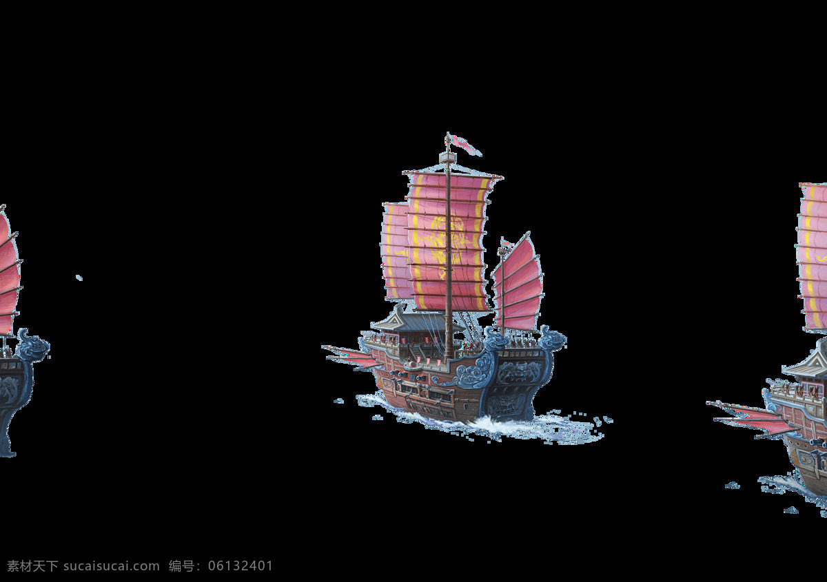 中国 古代 轮船 巡视 插画 元素 png元素 卡通 免抠元素 透明元素 游戏 中国风