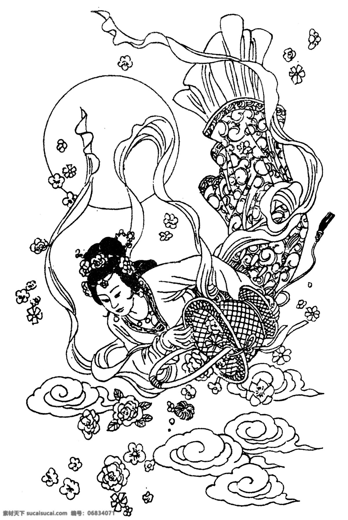 中国吉祥图案 吉祥象征图案 图案素材 线描 古典图案 图案纹样 传统纹样 传统图案 中国传统 中式纹饰 艺术图案 传统文化 仙女散花 神仙 白描 人物白描 吉祥图案 仙女 分层 源文件