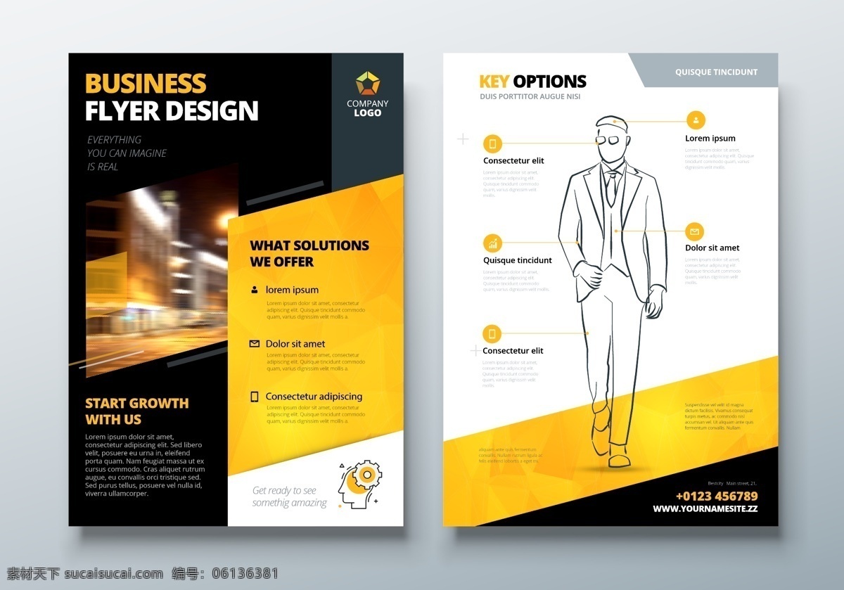 黑 黄 企业 传单 排版 矢量 抽象图形 广告传单 宣传册 创意设计 平面设计 几何图形 杂志 报告书模板 包装设计