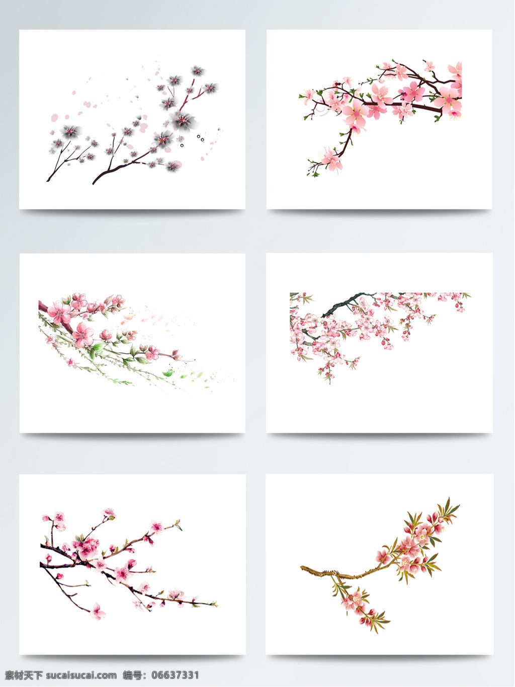 插画 里 惊蛰 桃花 枝 元素 彩色 漫画 节气 桃花枝 手绘 免扣素材
