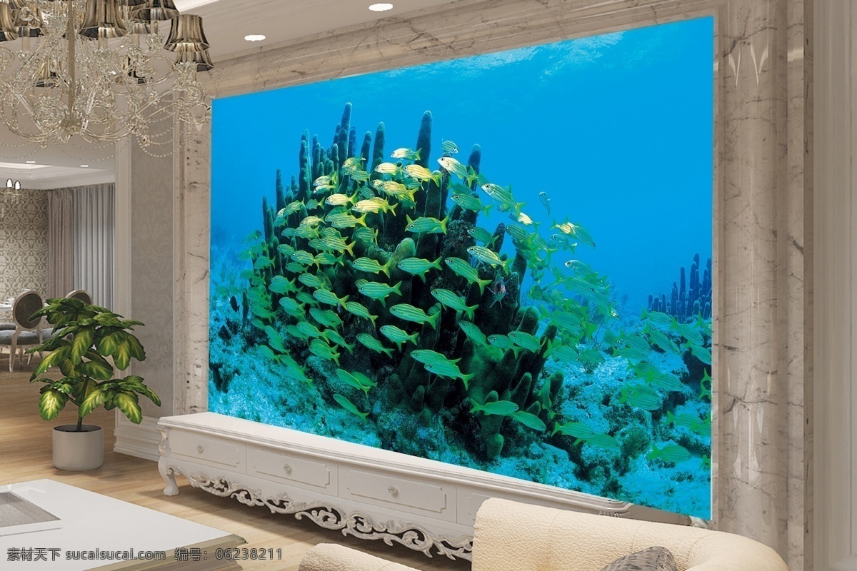 海洋 海底 背景 墙 效果图 高清 壁画 壁纸 环境设计 家具家居 电视 图案 设计素材 豪华别墅 玄关 灰色