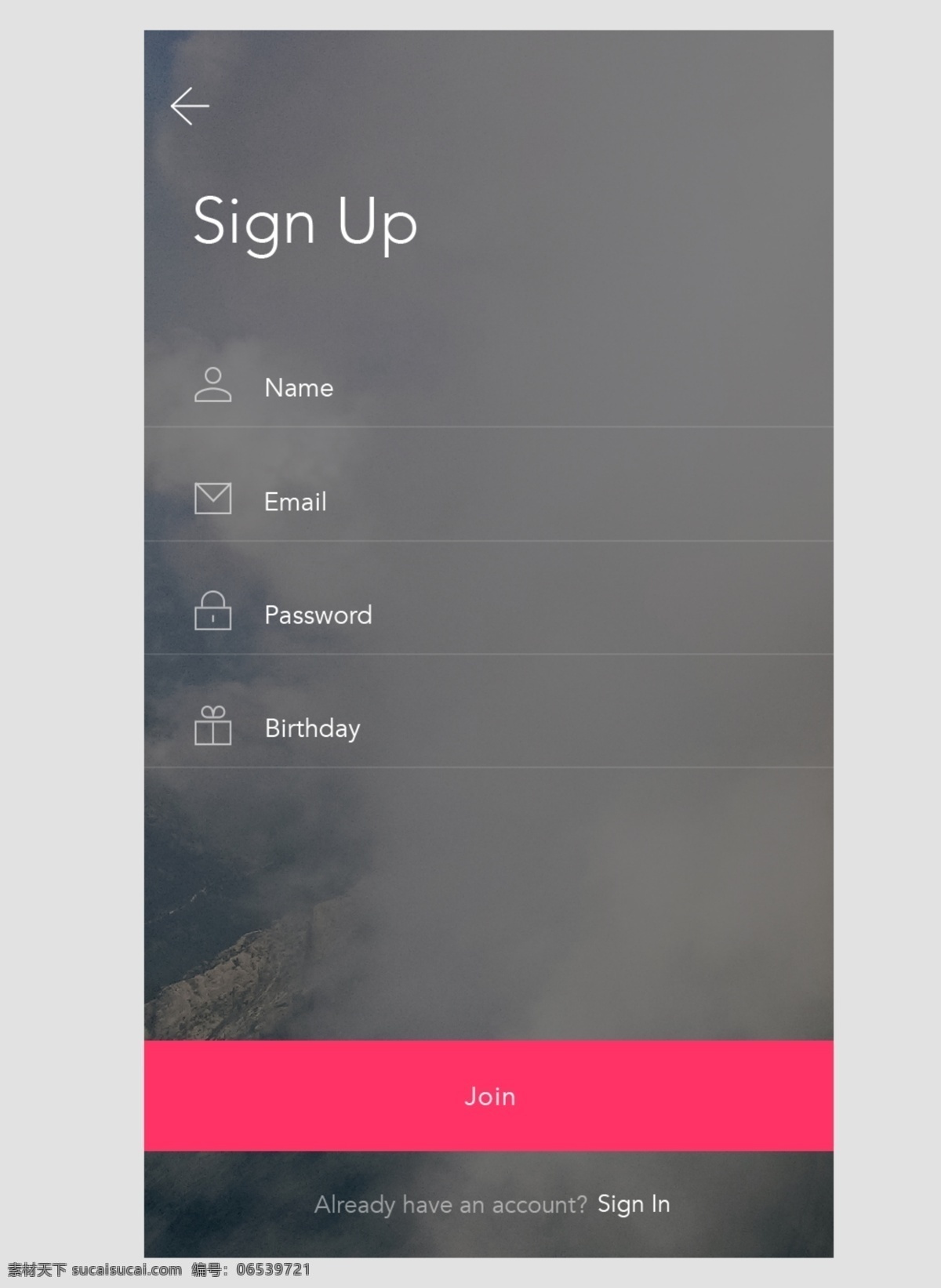 sign up app 界面 灰色