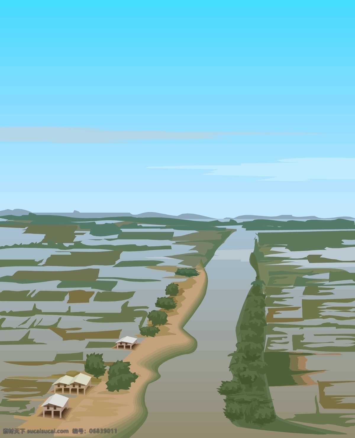田野景色 青色 天蓝色