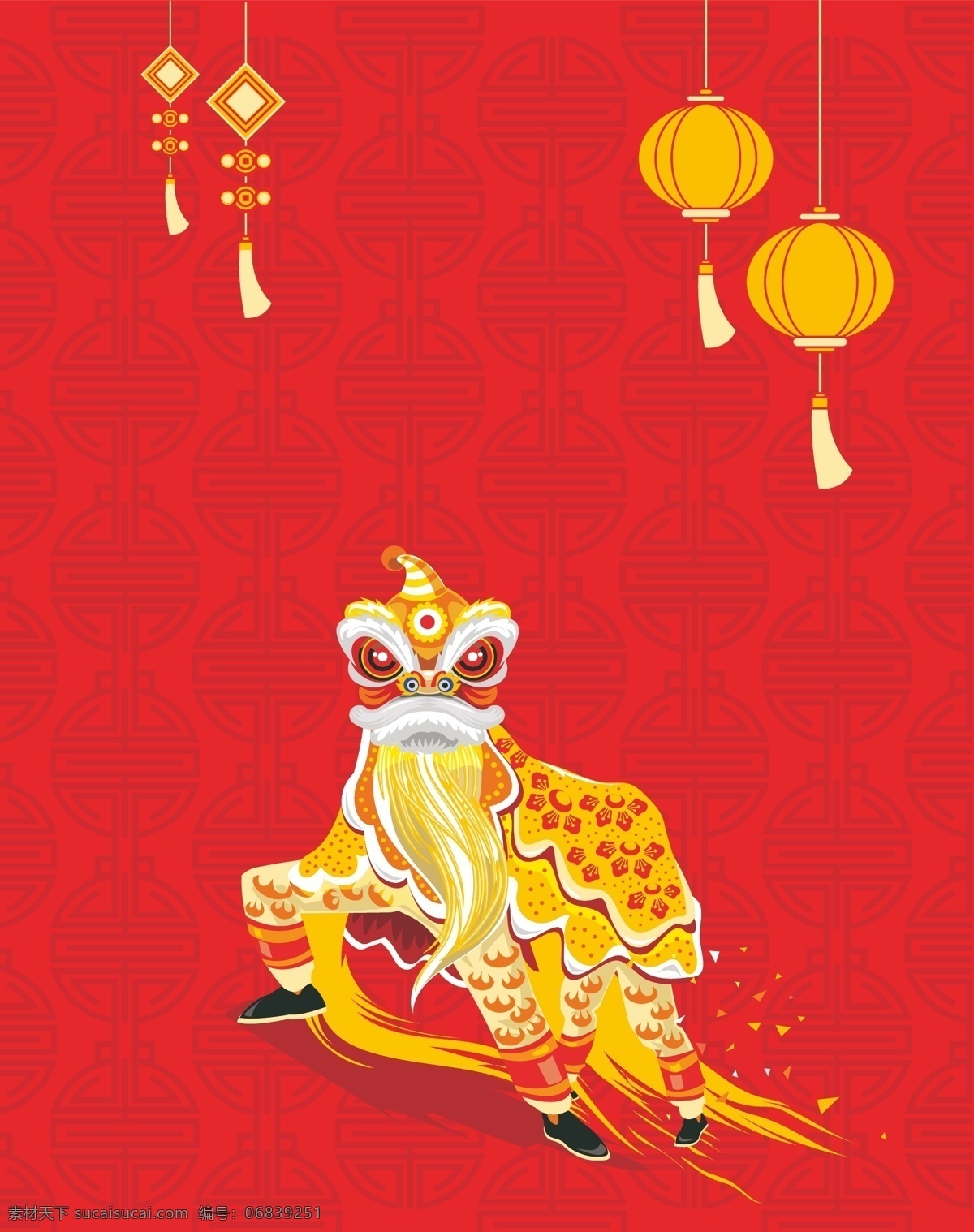 矢量 中国 风 舞 狮子 背景 红色 灯笼 中国风 舞狮子 新年 春节 古典底纹 海报