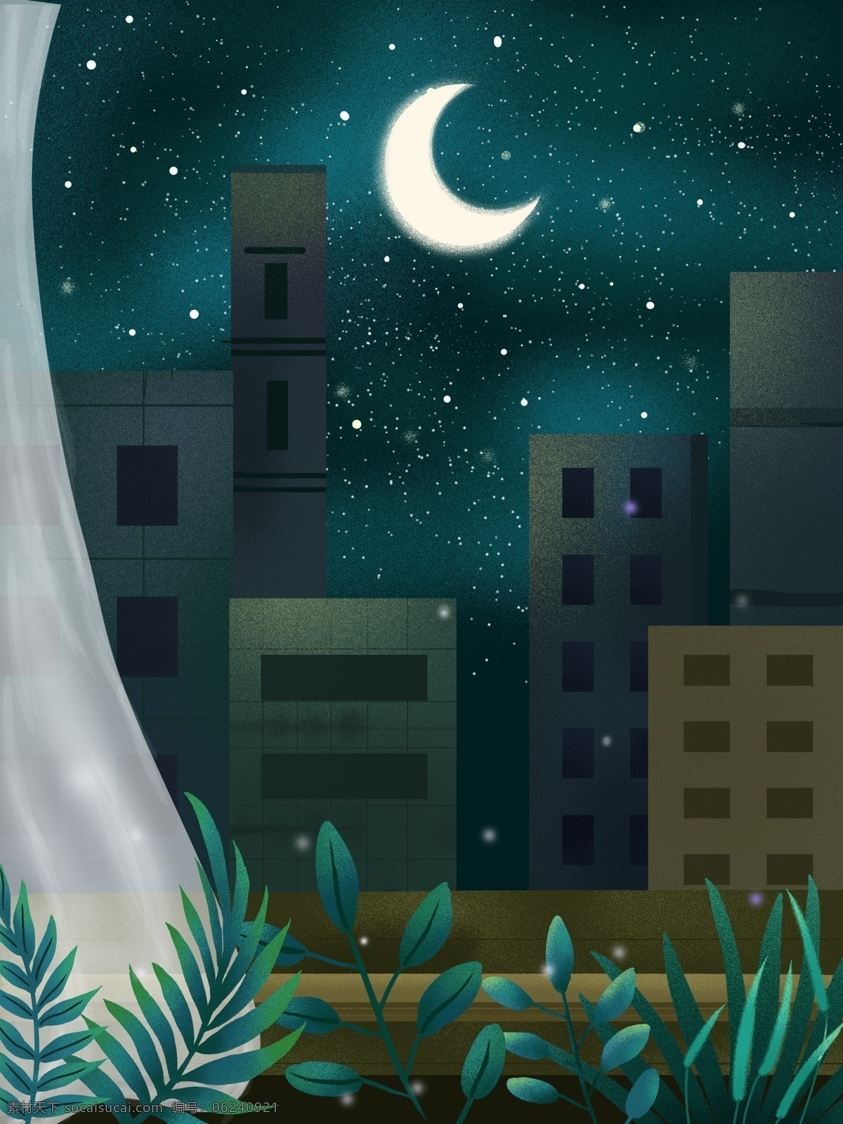 夜晚 星空 城市 风景 月亮 卡通 彩色 创意 装饰 背景 设计背景 海报背景 简约 图案