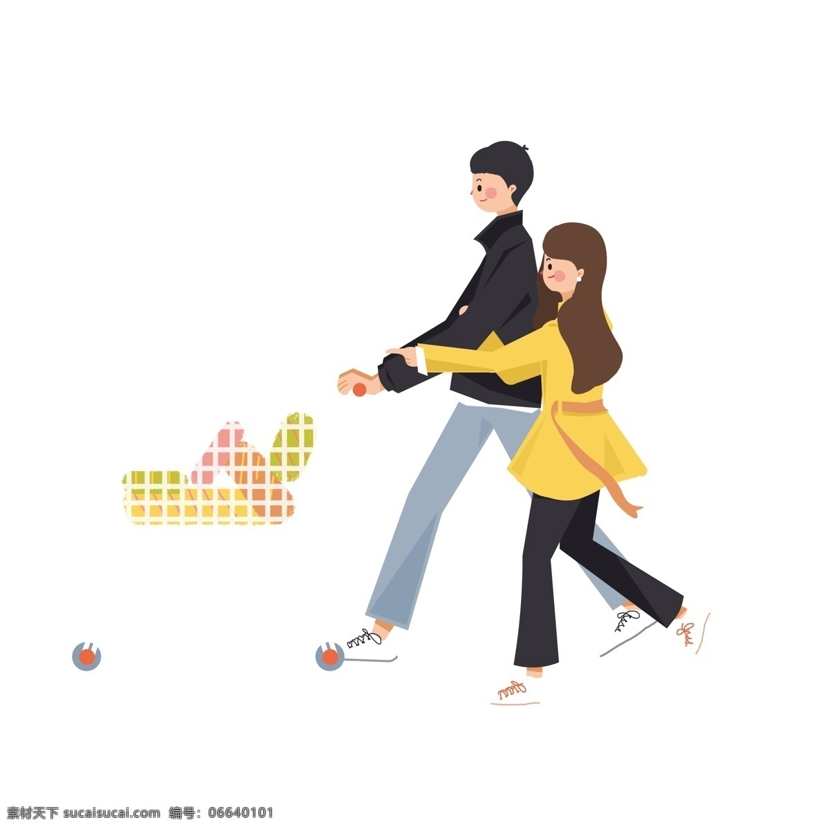 卡通 小 清新 一起 购物 情侣 商用 元素 人物 插画 小清新 购物车 小情侣 男孩 女孩