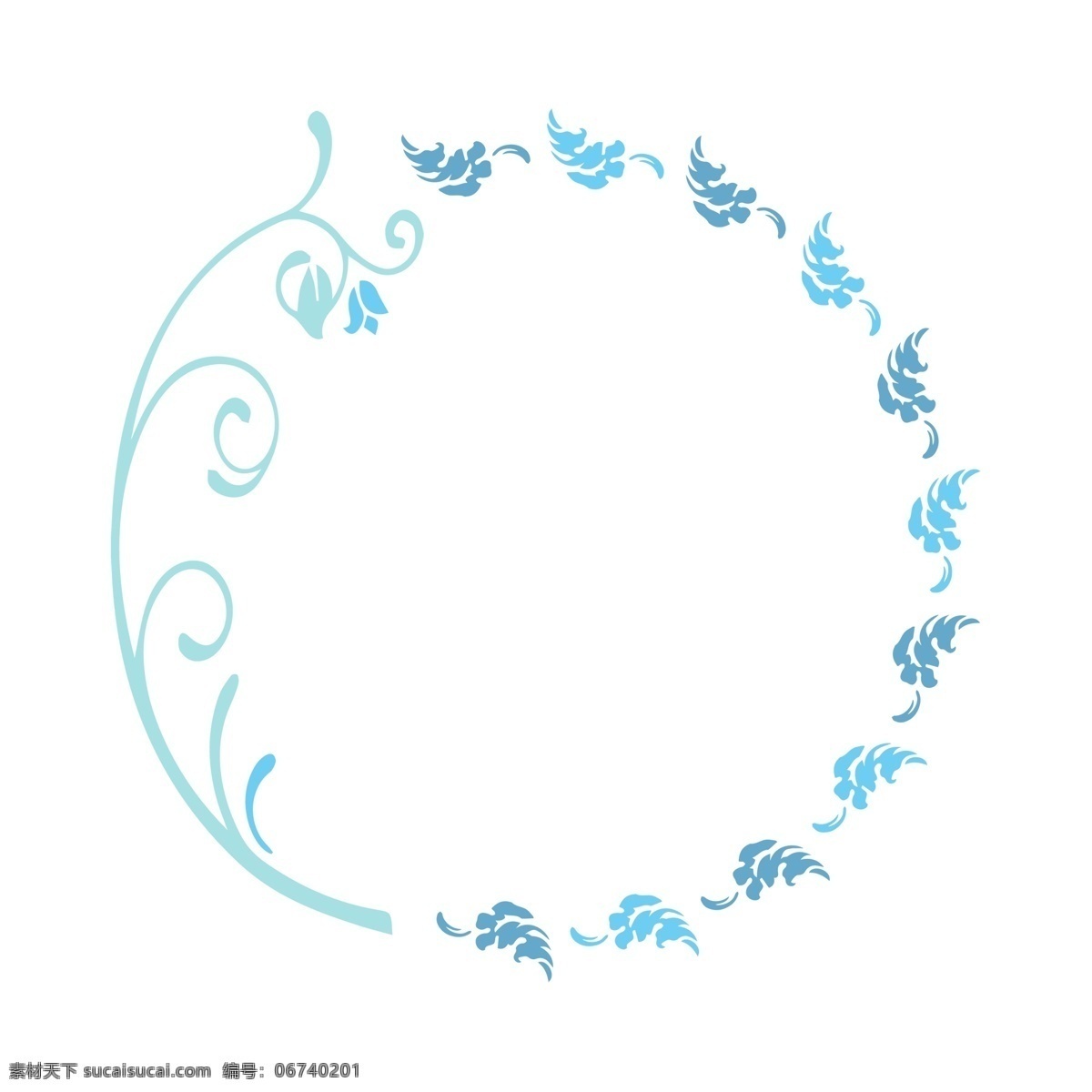 圆形 蓝色 卡通 边框 圆形植物 花纹边框