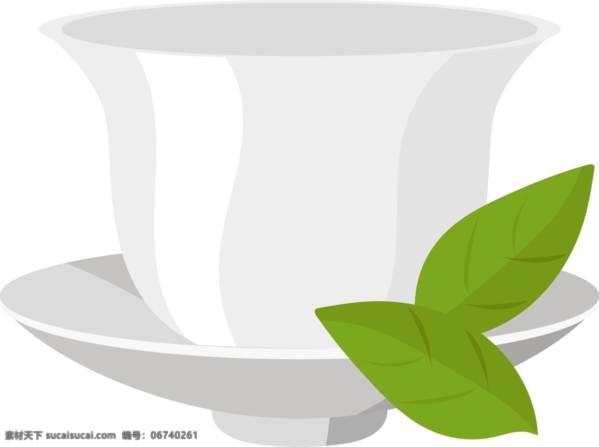 白色 精致 茶杯 插画 精美的茶杯 水杯插画 白色的茶杯 卡通茶杯插画 绿色的茶叶 杯具 白色茶杯插画