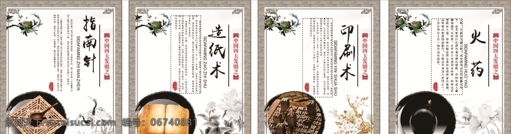 四大发明 海报 中国风 复古 造纸术