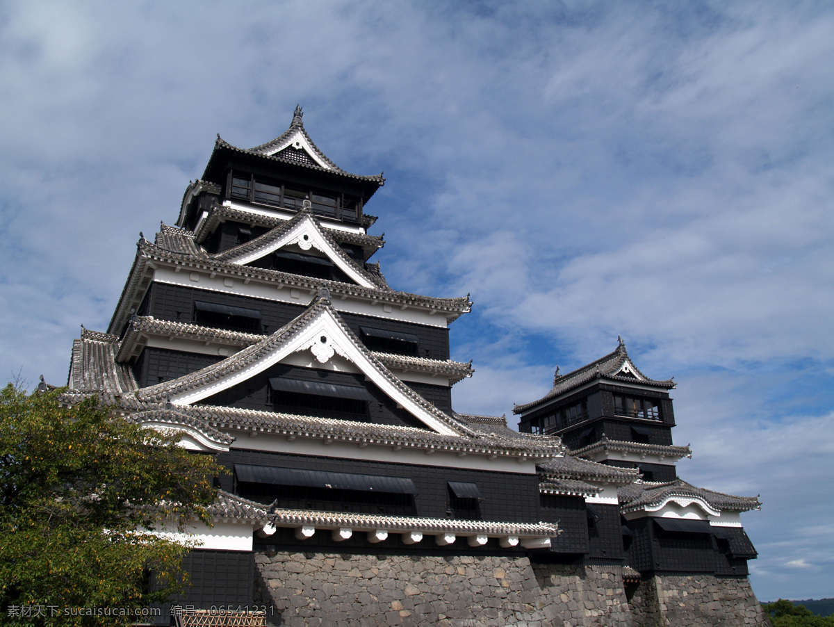 日本九州 旅遊 景觀 景象 天空 雲彩 建物 樓閣 塔樓 樹木 樹葉 旅游摄影 摄影图库