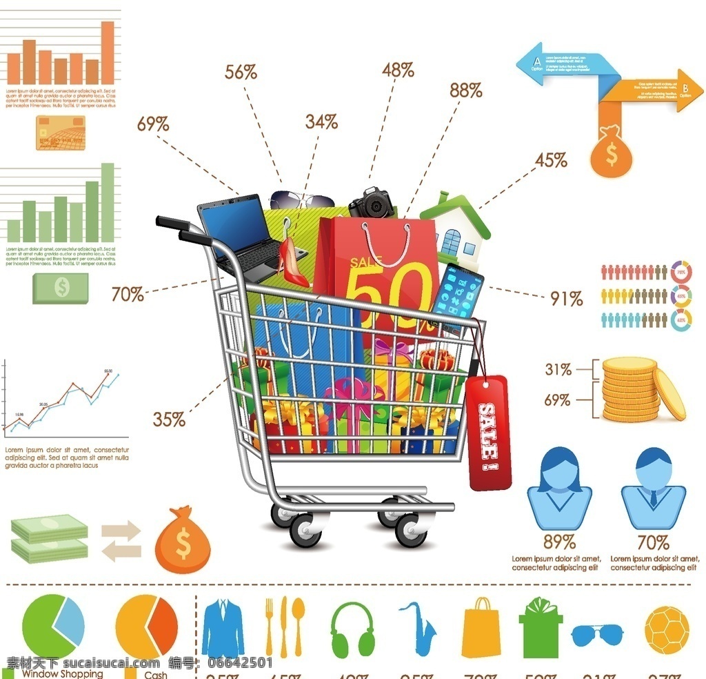 购物 数据 表示 图 表示图 矢量图案 购物车 购物数据 数据统计