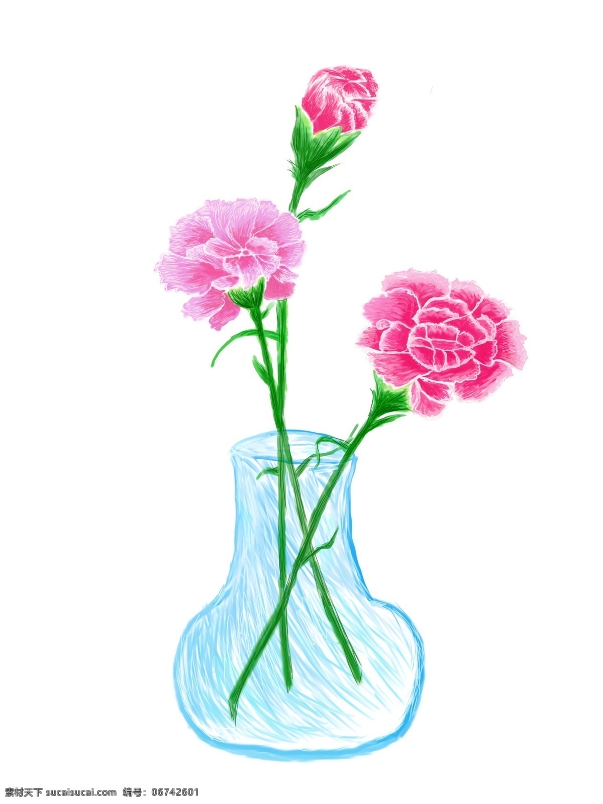 康乃馨 母亲节 手绘 花朵 花瓶 元素 康乃馨花卉 粉色 淘宝 天猫 电商 卡通手绘 装饰图案 节日花朵