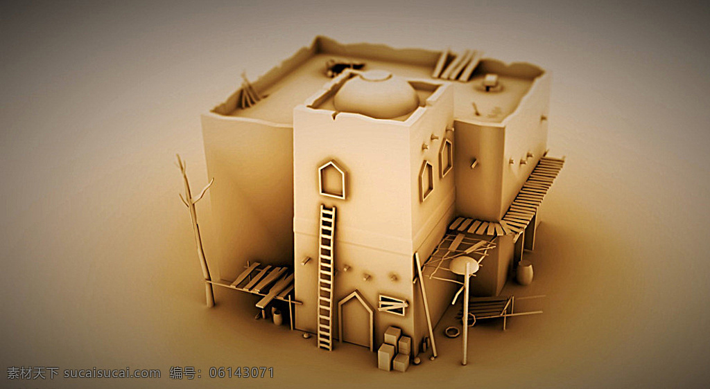 中东建筑模型 中东风格建筑 游戏模型 屋子 中东 游戏场景 3d设计 3d作品 max 棕色