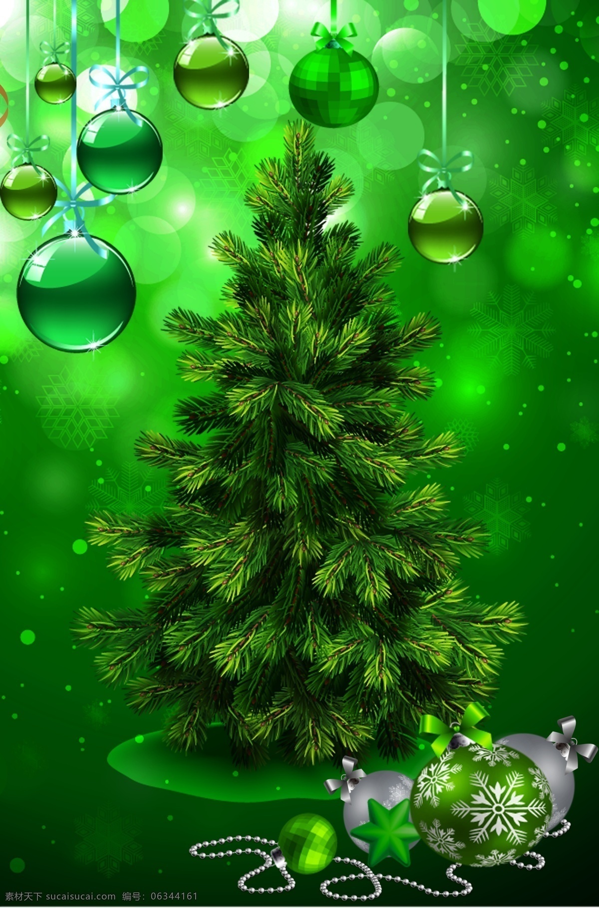 圣诞节 绿色海报设计 绿色植物 圣诞球 圣诞树 松树 圣诞节气氛 原创设计 原创淘宝设计