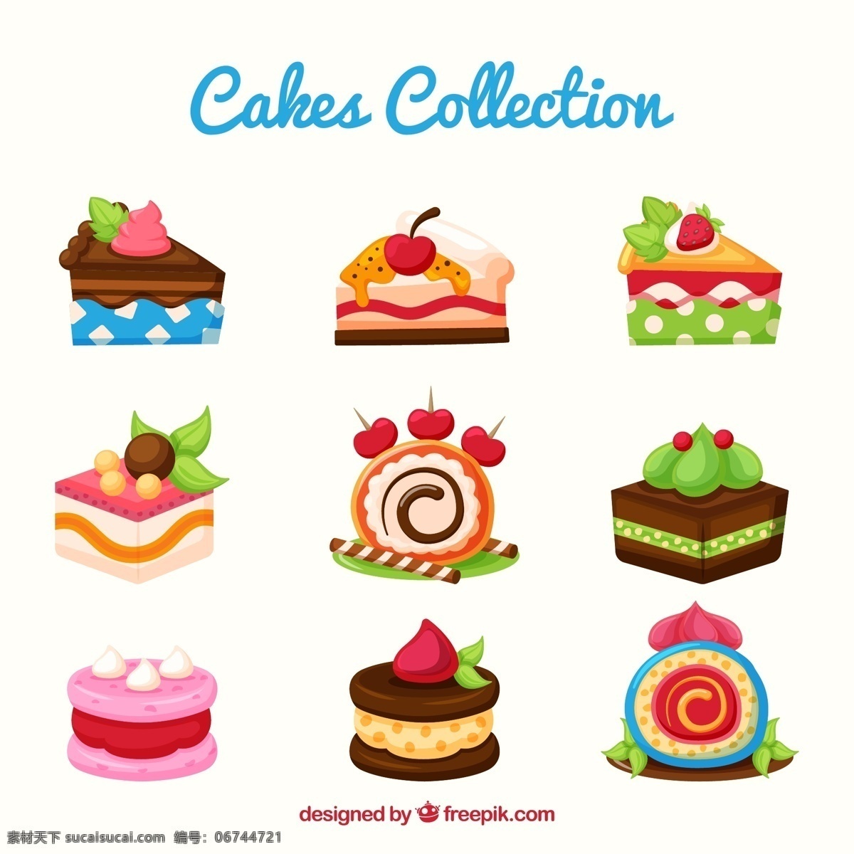 可爱蛋糕 卡通甜品 卡通 草莓 绿茶 奶油 巧克力 可爱 蛋糕 三角蛋糕 甜点 矢量图 生活百科 餐饮美食