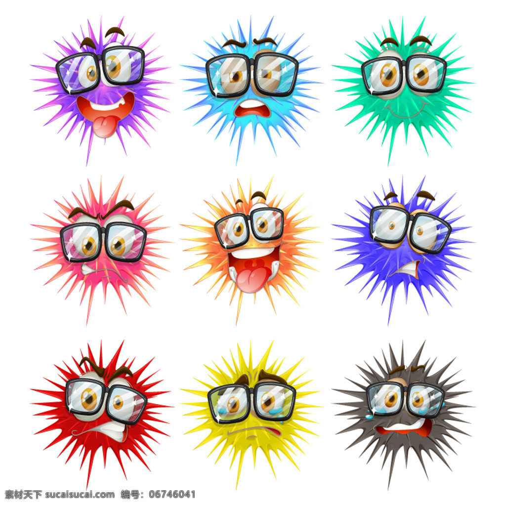 卡通细菌球 眼镜 卡通 细菌 病毒 细菌球 白色