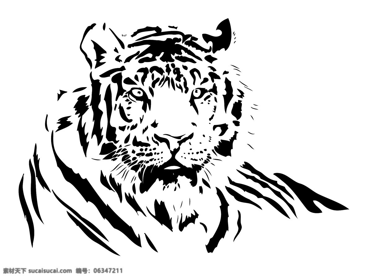 老虎 黑白 矢量 虎年 动物 设计素材 矢量素材 野生动物 生物世界