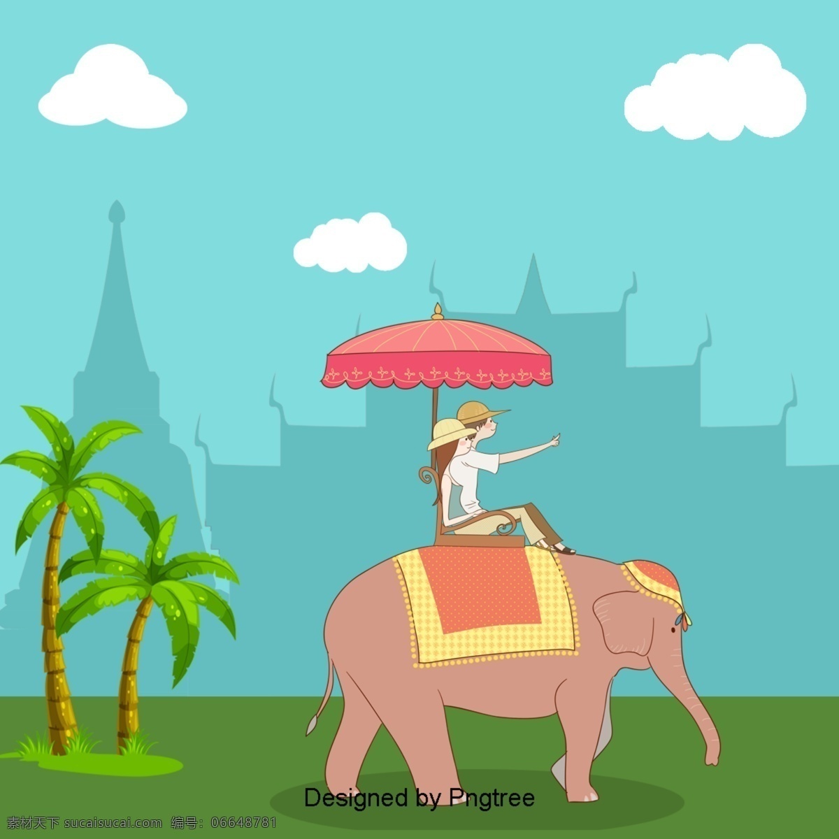 泰国 大象 椰子树 建筑 寺庙 窟 旅游 人 物象 骑