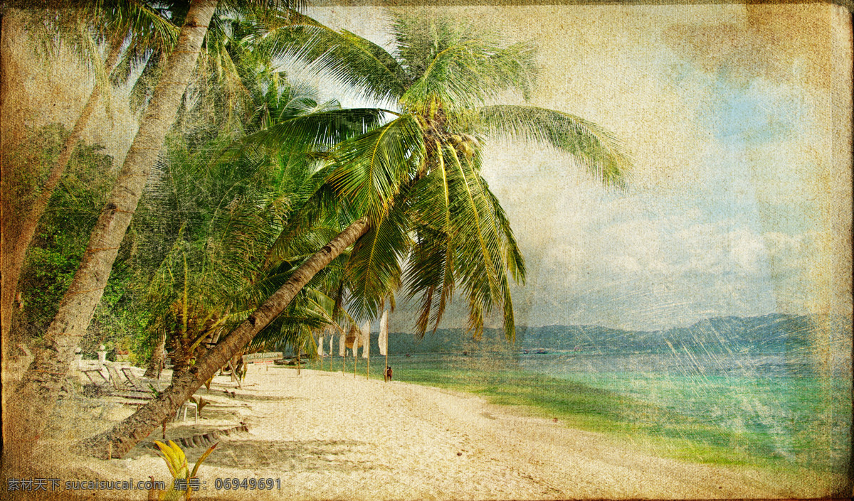 怀旧 海滩 风景 相片 椰树 海滩风景 沙滩风景 大海风景 风景名胜 旅游景点 怀旧风景照片 其他风光 自然景观 黄色