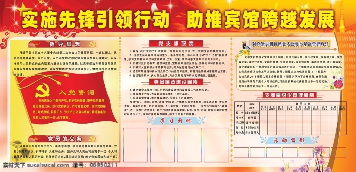 分层 党徽 党建展板 党旗 广告设计模板 花 入党誓词 学习园地 源文件 实施先锋 引领行动 政府展板 指导思想 展板模板 psd源文件