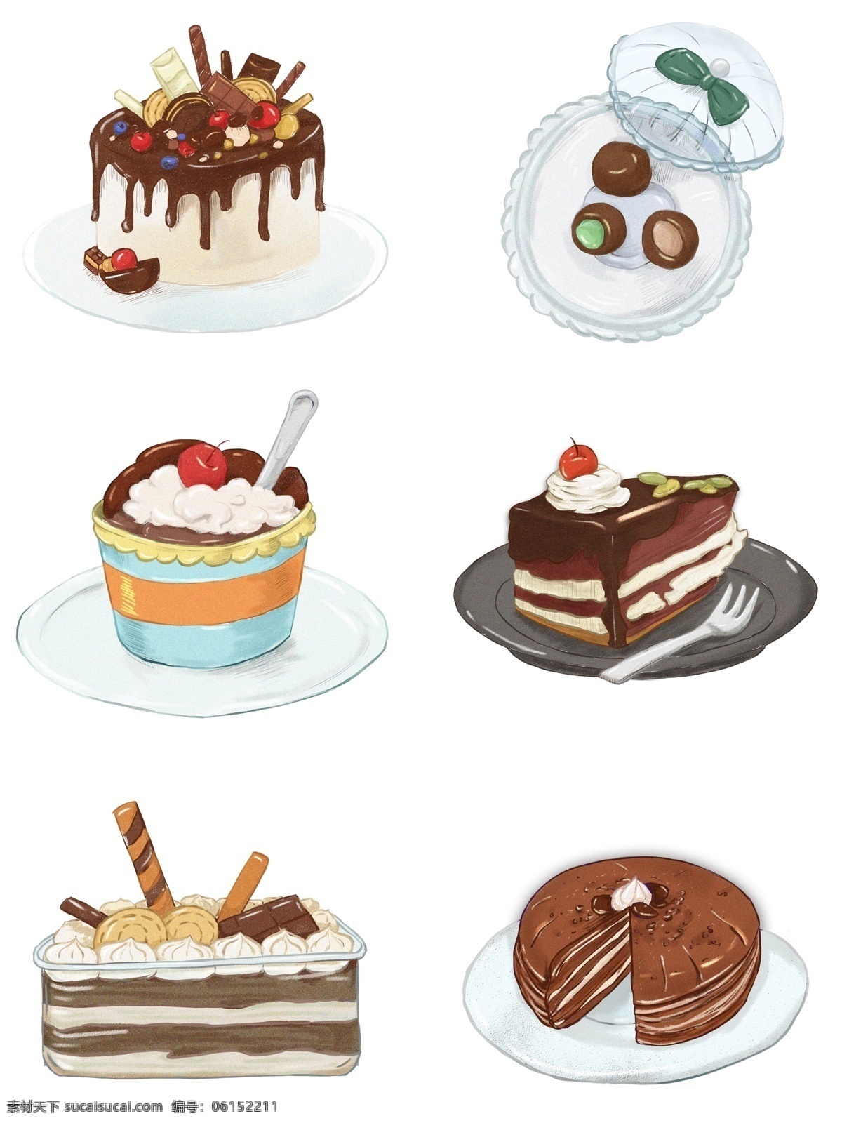 情人节 巧克力 美食 套 图 手绘 蜡笔 风 卡通 可爱 蛋糕 黑森林 纸杯蛋糕 甜食 千层蛋糕 生巧 巧克力盒子 奶油