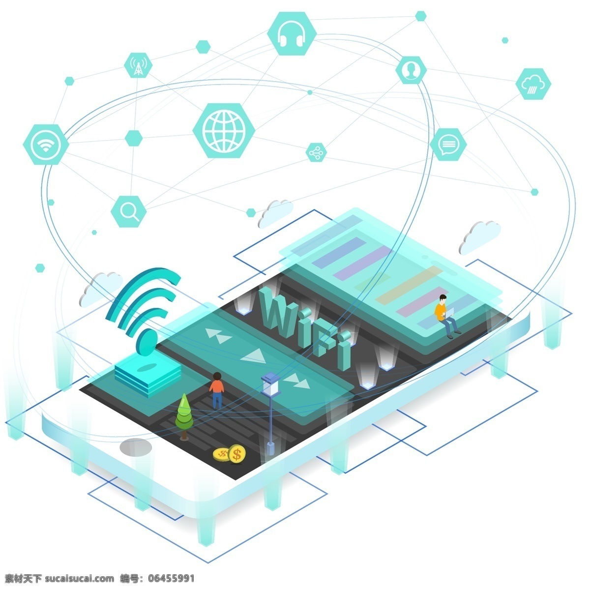 d 科技 互联网 创意设计 手机 wifi 网络 图标 2.5d 手机界面 手机ui ui界面 科技感 icon 信号 通信 数据 引导页 启动页 插画元素 创意组合