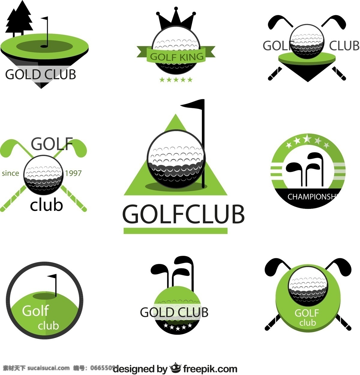 高尔夫 俱乐部 标志 洞杯 高尔夫球 树木 高尔夫球杆 标签 矢量 高清图片