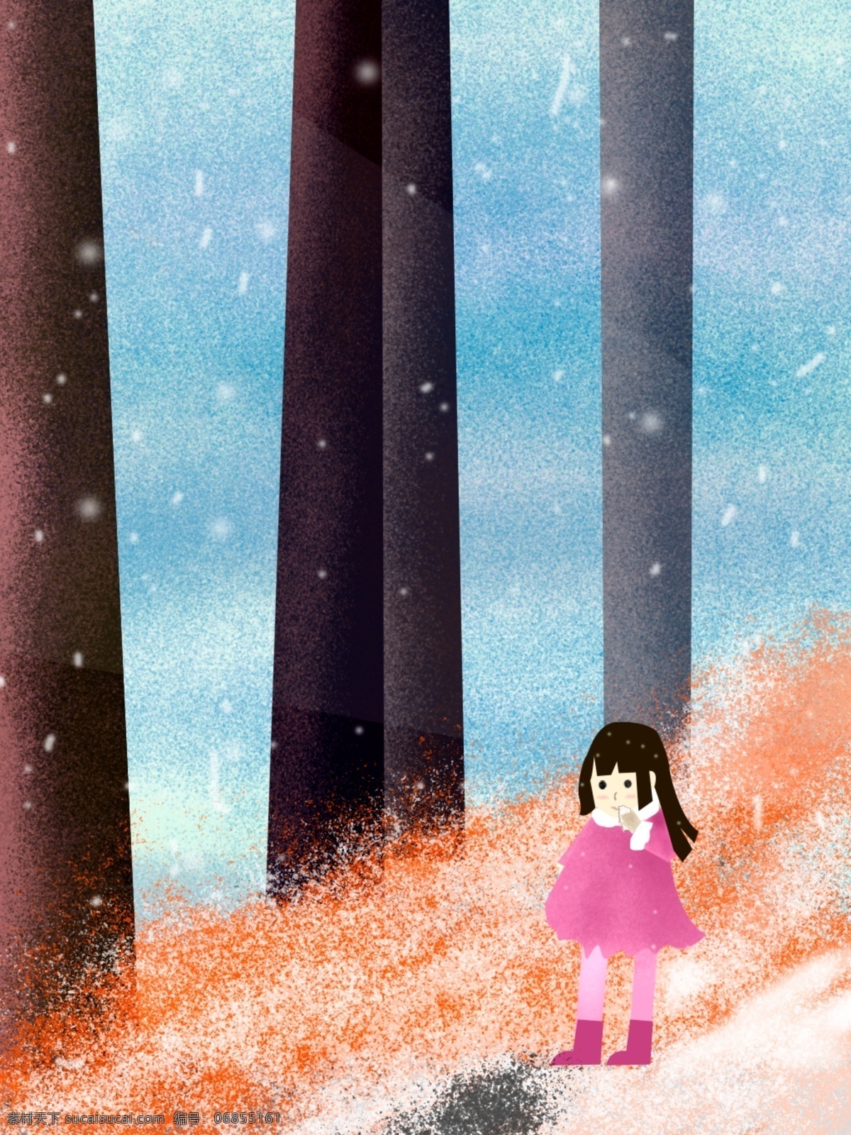 纯 原创 冬至 唯美 吃 饺子 小女孩 雪景 背景 下雪 吃饺子