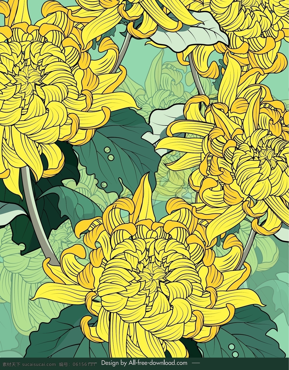 黄色 盛开 菊花 彩绘 矢量图 格式 矢量 高清图片