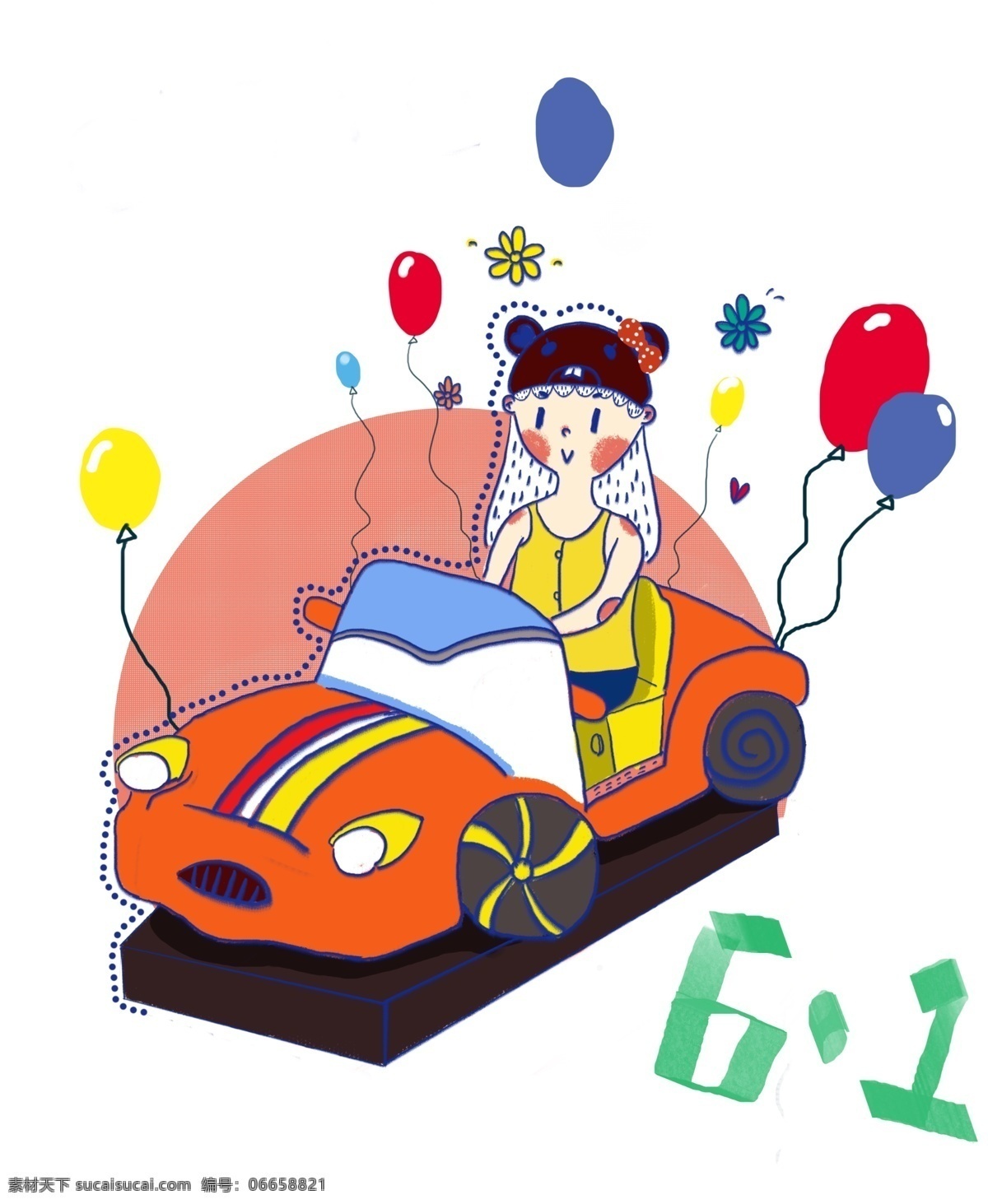 儿童节 骑 小车 车 少女 小熊 气球 骑小车车