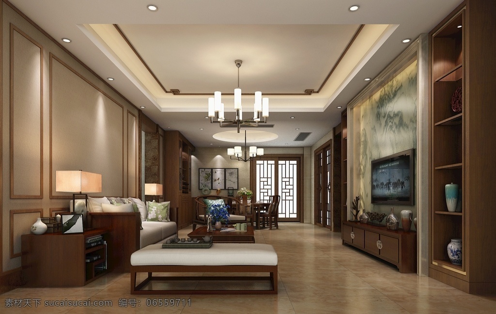 中式客厅 新中式 客厅 现代 简约 效果图 3d设计 3d作品
