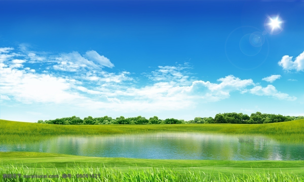 草原湖泊风光 绿色草场 自然风景 草甸 湖泊 湖畔美景 风景 分层