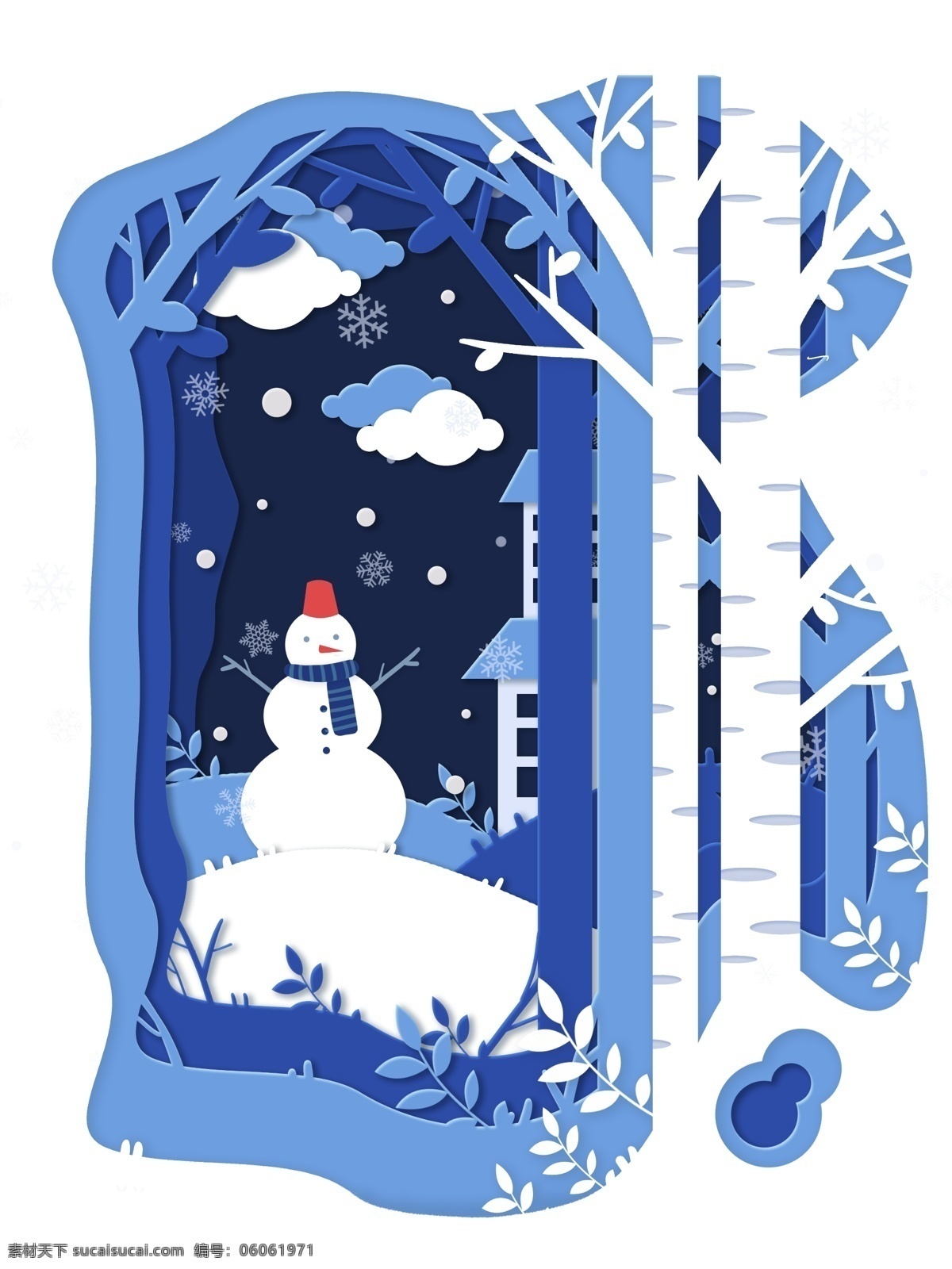 蓝色 简约 小雪 节气 雪人 背景 雪人背景 雪地背景 手绘背景 下雪天背景 蓝色背景 树林背景