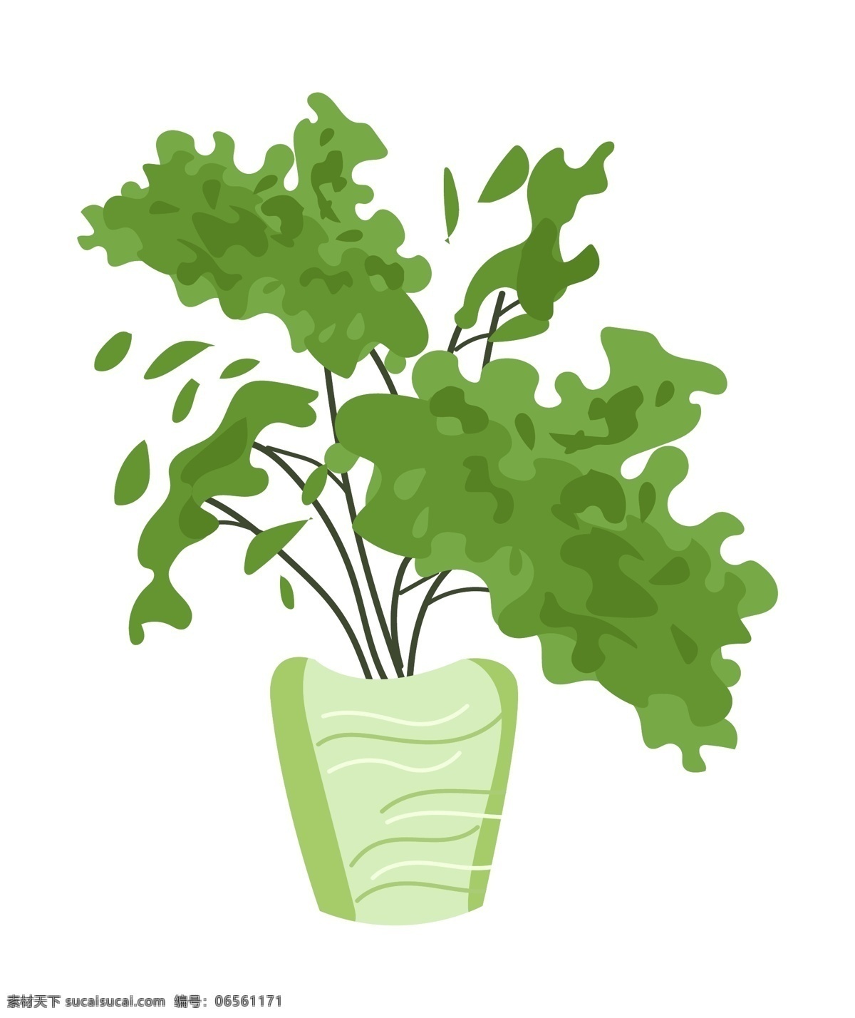 绿色植物 盆景 插画 唯美的盆景 卡通植物插画 盆栽插画 创意盆栽 浅色花盆 绿色的花盆