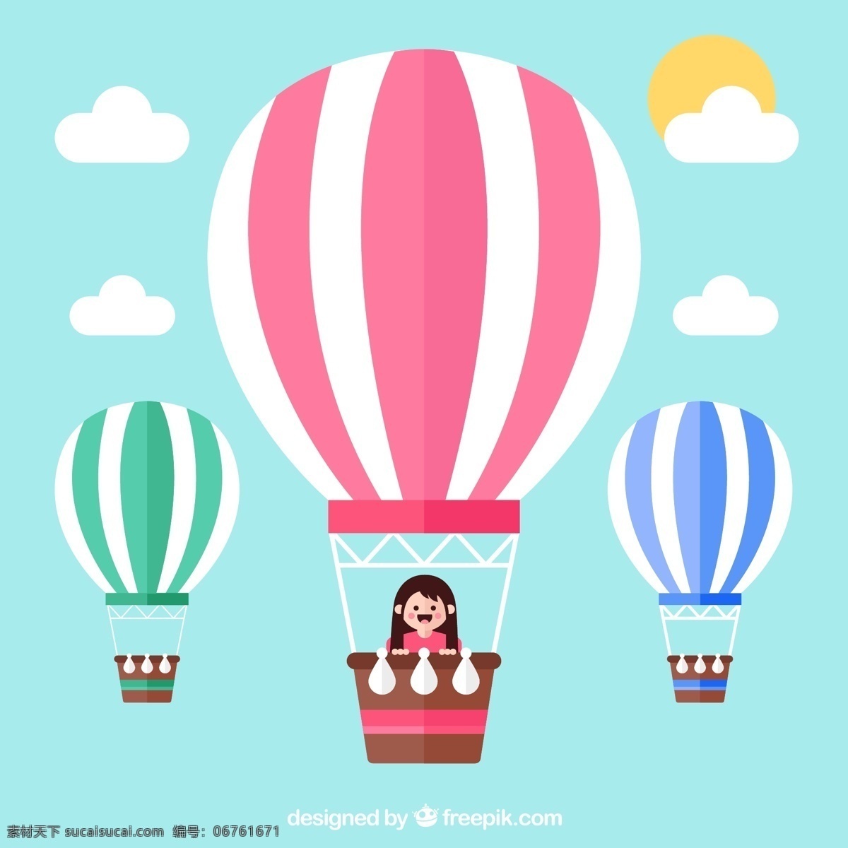 乘坐 热气球 里 女孩 旅游 创意 天空 云朵 矢量 高清图片