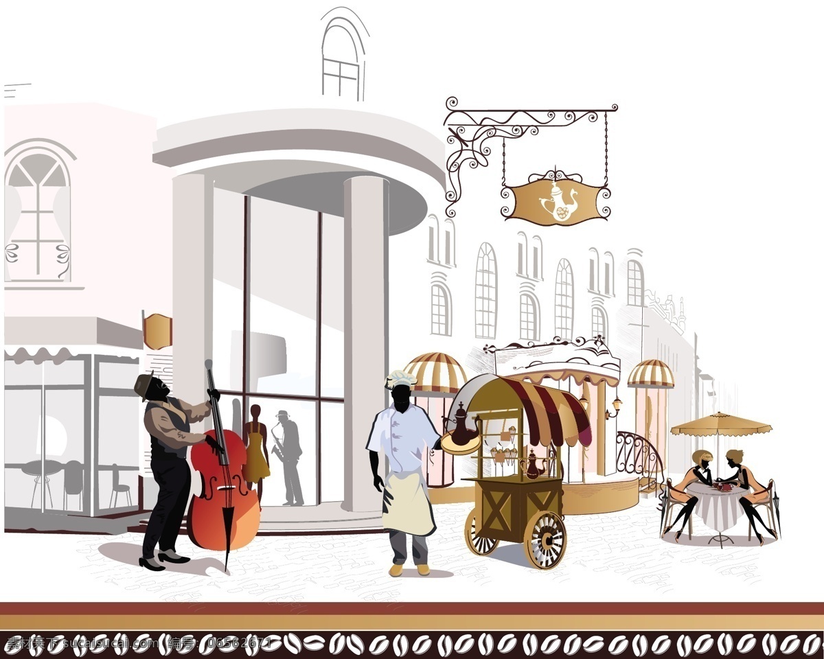 街角 咖啡馆 城市建筑 建筑家居 咖啡店 商业 手绘 休闲 街角咖啡馆 复古 风格 矢量 家居装饰素材 建筑设计