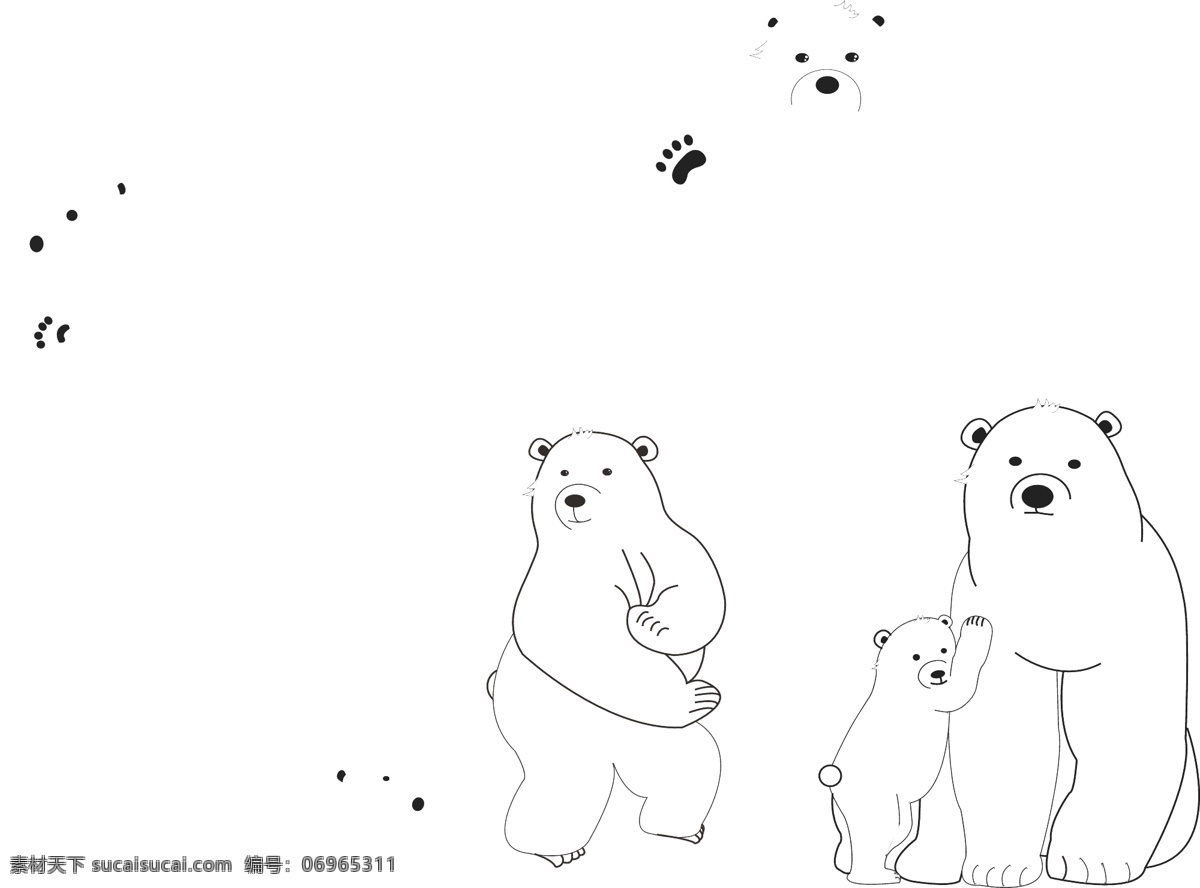 北极熊 卡通 手绘 线稿 矢量 动物 熊 可爱 元素