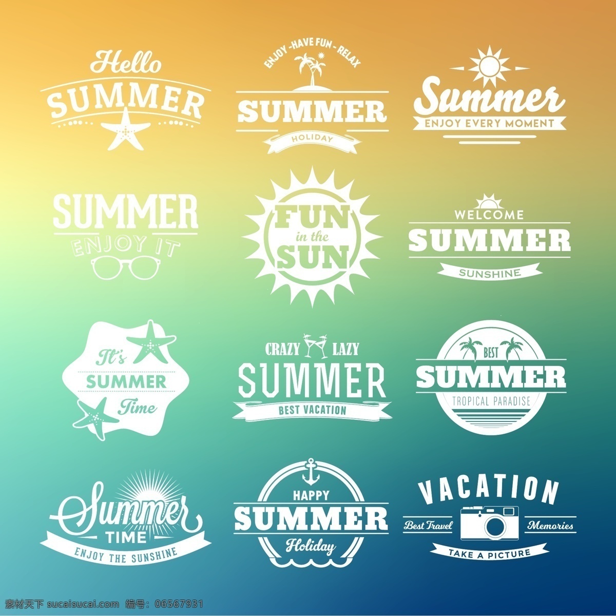 夏天 标签 集合 旅游 夏季 徽章 邮票 贴纸 太阳 印刷术 假日 时间 标志 乐趣 假期 符号 季节 记忆