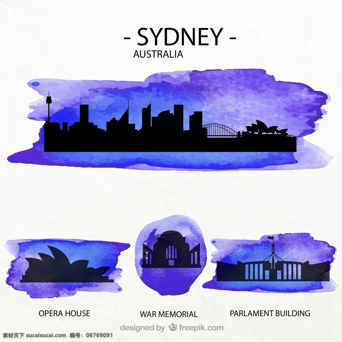 水彩 澳大利亚 建筑 议会大厦 堪培拉 悉尼歌剧院 悉尼 矢量 高清图片