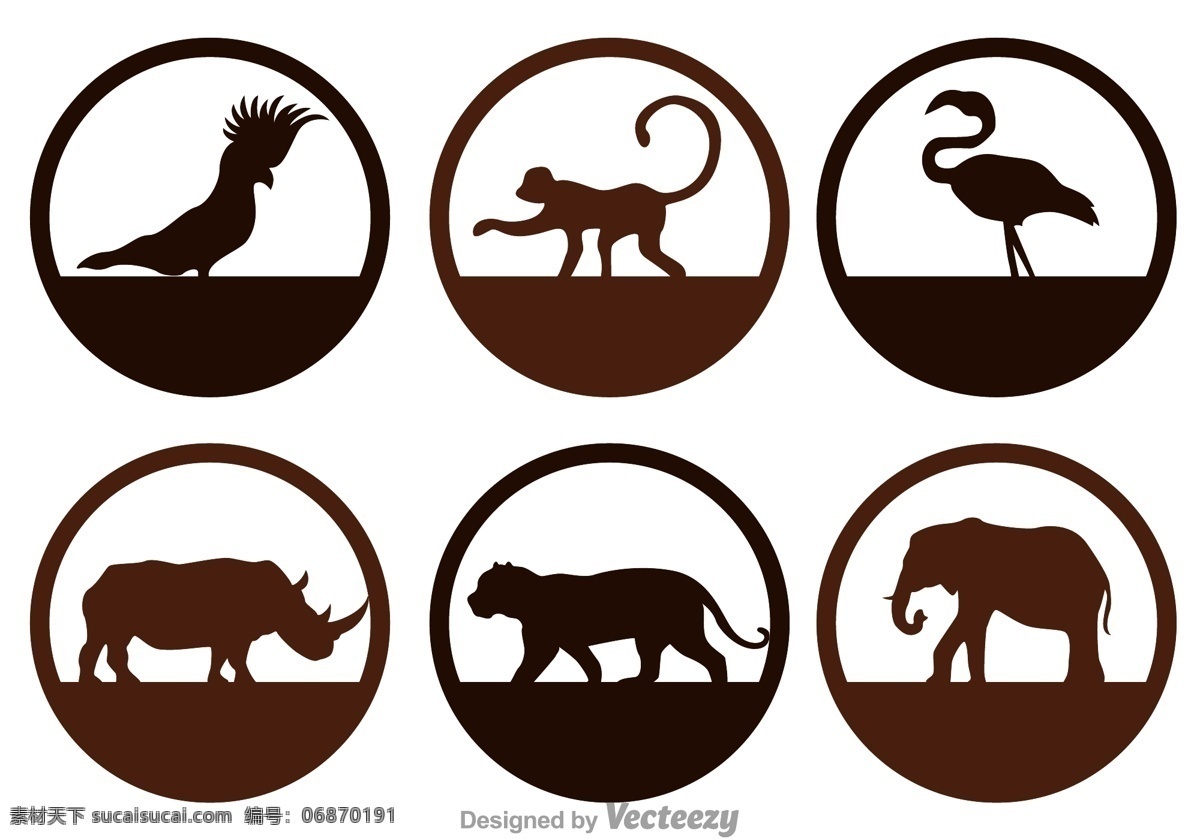 动物设计图 矢量图 彩色 棕色 白色