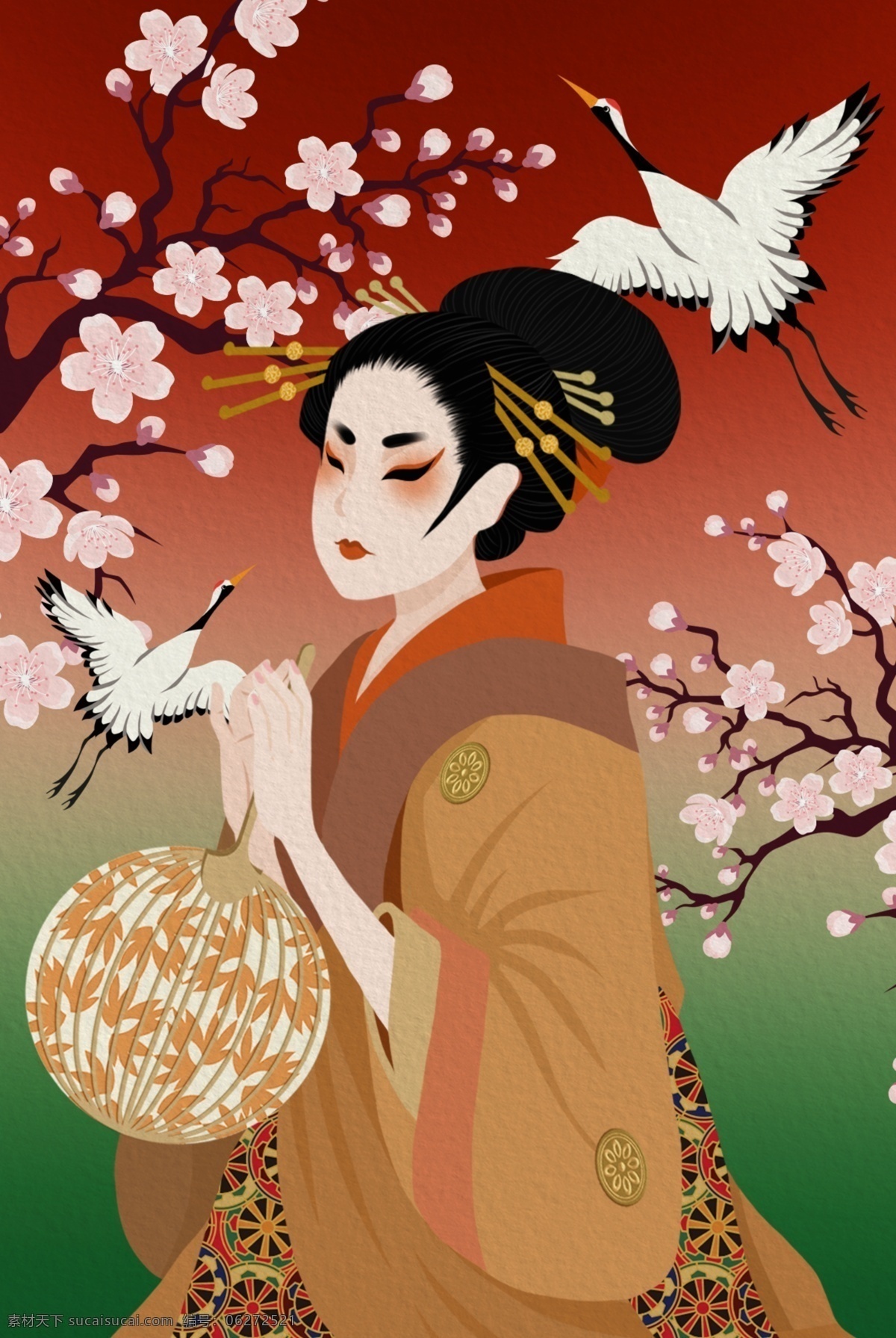 浮世绘 日本和风 侍女 插画 2019 装饰 图案 花纹样 和服 日式 纹理 分层