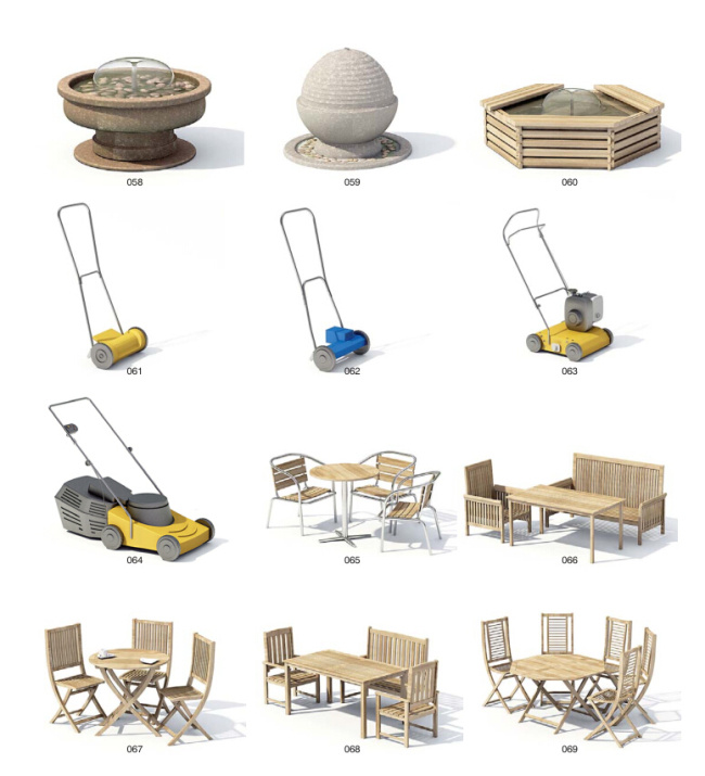 除草机 木制 桌椅 设备 园林用品 3d模型素材 游戏cg模型