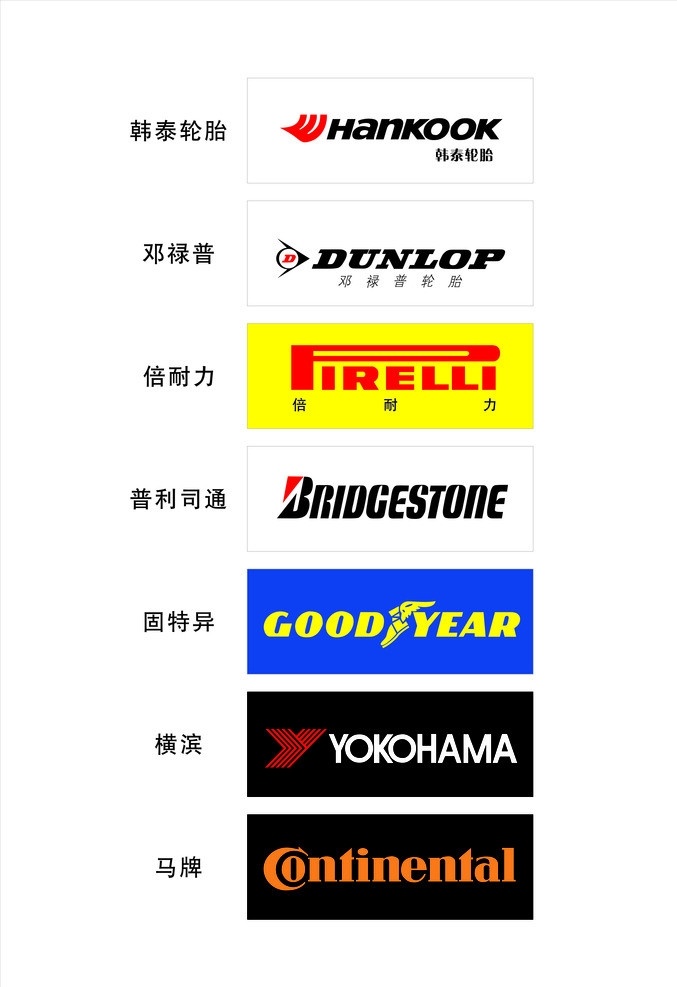 标志精选 轮胎标志 汽车 logo 韩泰轮胎 邓禄普 邓禄普轮胎 倍耐力 普利司通 固特异 横滨 马牌 汽车标志大全 标识标志图标 矢量